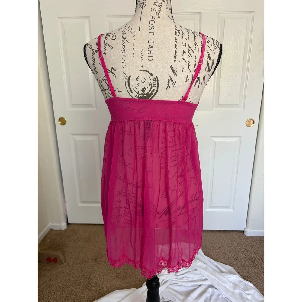 Victoria's Secret Sexy Little Things Hot Pink Rhinestone Mesh Babydoll 34B